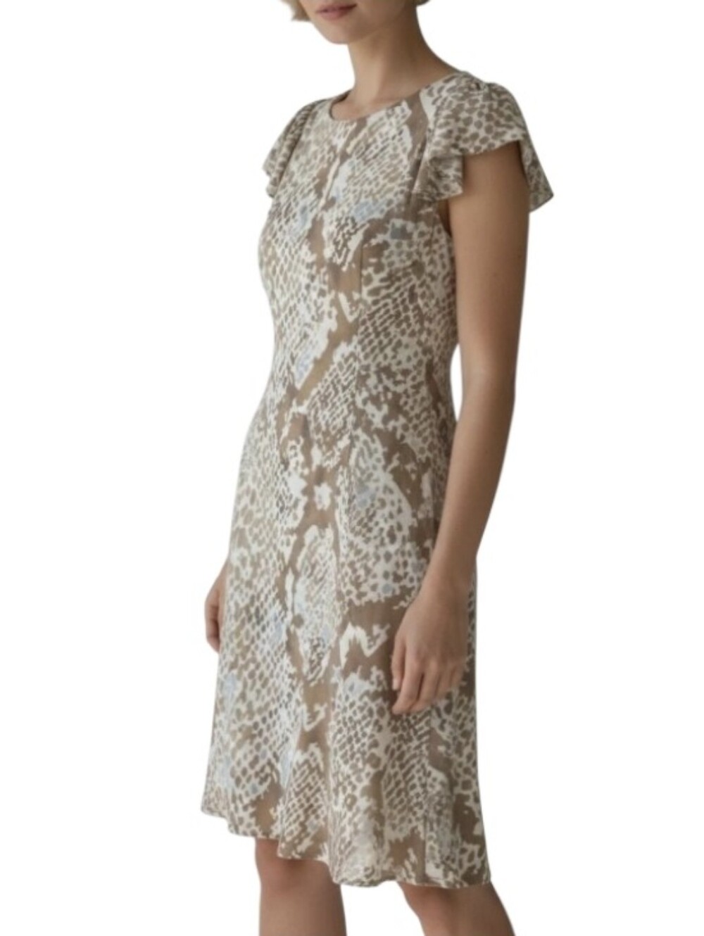 Escada Neiman Marcus Silk Luxury Dress Beige and White Snake-Print Mini Dress